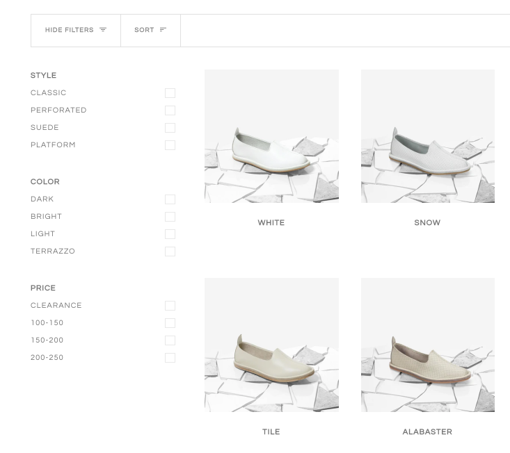 Desktop collection sidebar with filter group options
